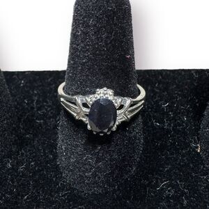 Signed NV‎ Sapphire Solitaire Ring Size 7 Sterling Silver 925